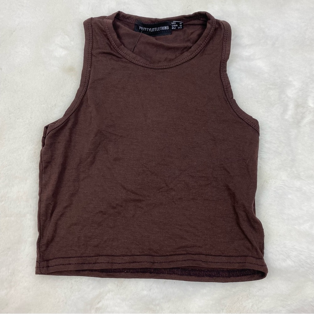 NWT Pretty Little Thing Brown Sleeveless Crop Top - Picture 5 of 8